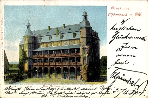 Postcard Offenbach am Main Hessen, castle, greetings from congratulations, new year