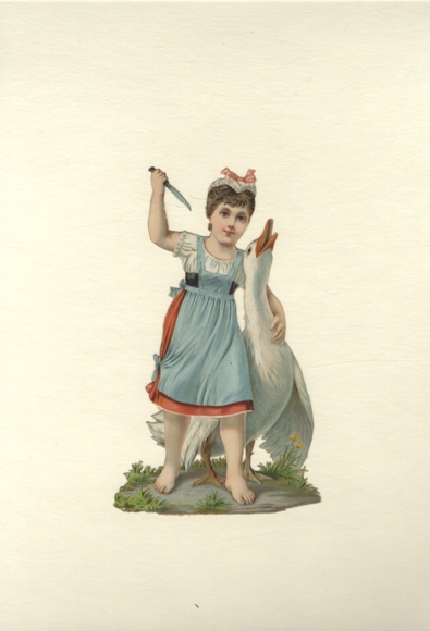Oblate Mädchen mit Gans, Größe ca. 17 x 9,5 cm