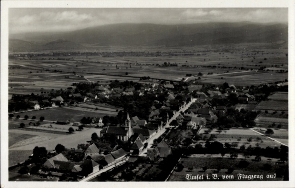Postcard Tunsel Bad Krozingen im Breisgau Black Forest, aerial view, rural area, mostly green field