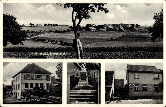 KP Bronnacker Rosenberg w Baden, widok na miasto, budynek szkoły, Gasthaus zum Adler, pomnik wojenny