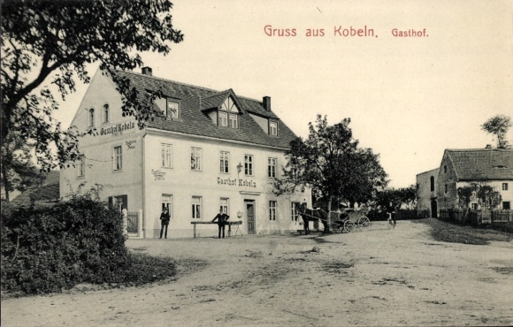 Ak Kobeln Hirschstein in Sachsen, Partie am Gasthof