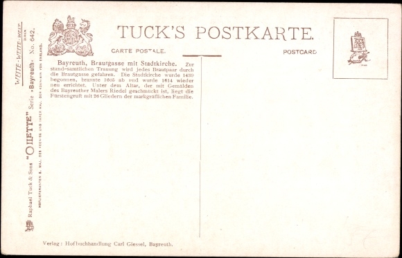 Kunstenaarskaart Flower, C., Bayreuth, Brautgasse, stadskerk