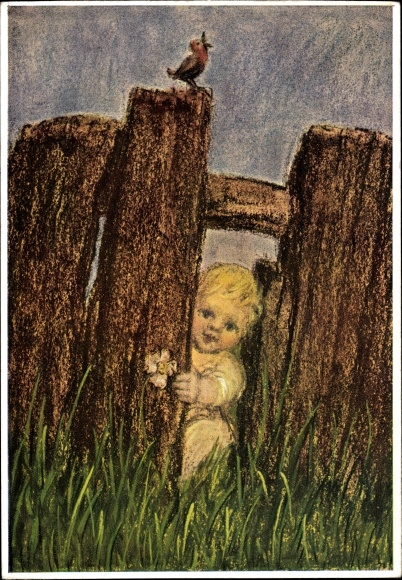 Artist PC Spötl, Maria, child looks through broken fence
