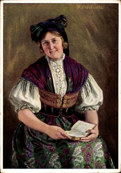 Artist Postcard Nitsch, R., folk costume, Egerländerin, VDA P 1 R 4 No. 2
