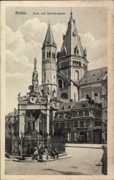 Ak Mainz am Rhein,  Dom, Marktbrunnen,  , 1908