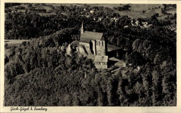 Postcard Schesslitz Scheßlitz in Upper Franconia, Giech-Gügel, pilgrimage chapel, aerial photograph