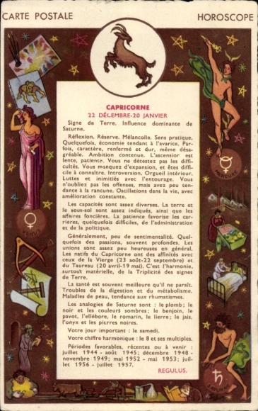 Postcard zodiac sign, Capricorn, December 20th-January 20th