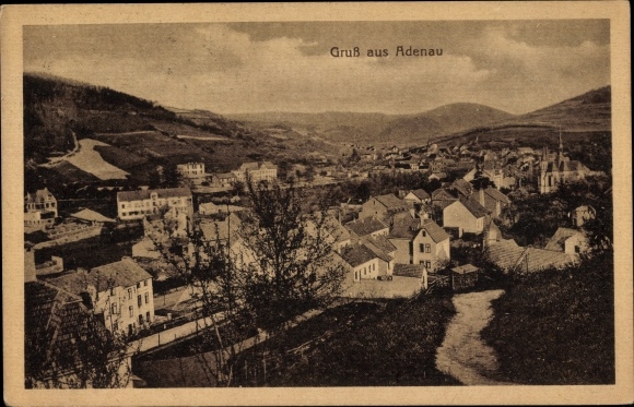 Postcard Adenau in the Eifel, panoramic view over the city, surroundings