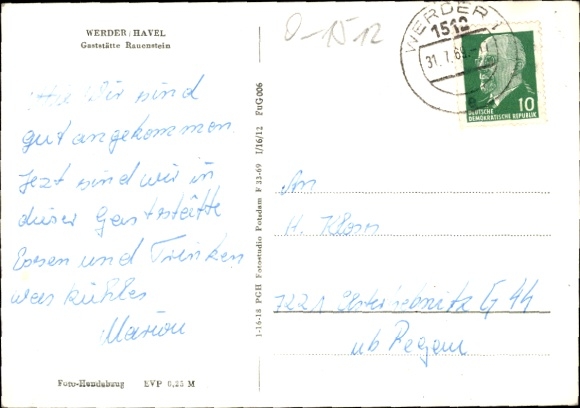 Postcard Werder an der Havel, Rauenstein restaurant, drums