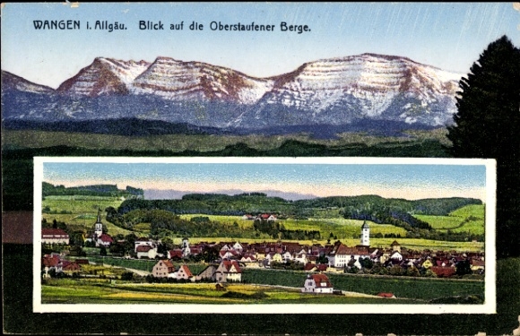 Postcard Wangen im Allgäu, landscape with Oberstaufen mountains, Wangen i. Allgäu