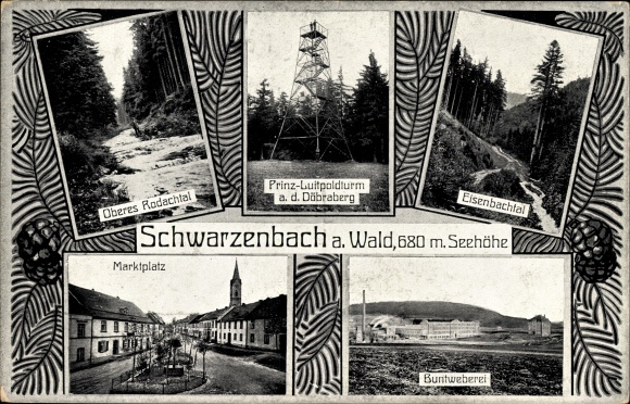 Postcard Schwarzenbach am Wald in Bavaria, Upper Rodachtal, prince Luitpoldturm, Eisenbachtal, Marktplatz