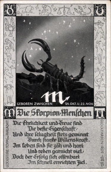 Postcard Zodiac sign Scorpio, 24 October to 22 November