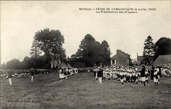 Ak Bayeux Calvados, Turnfest 1909, Präsentation der Fahnen