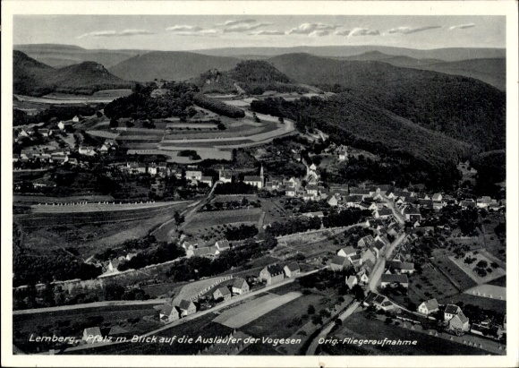 Postcard Lemberg in the Palatinate, aerial photograph, foothills of the Vosges