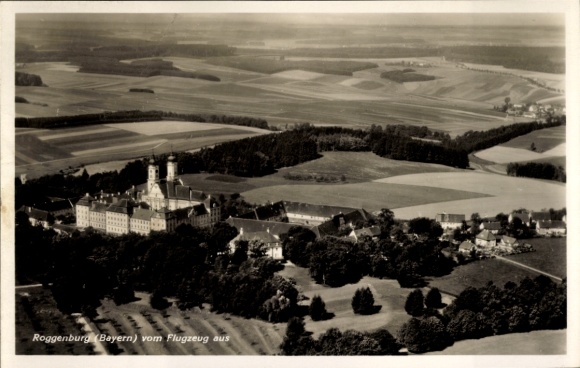 Postcard Roggenburg Swabia Bavaria, aerial photograph