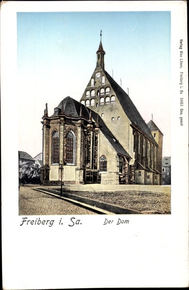 Illuminated window Postcard Freiberg in Saxony, cathedral, golden windows