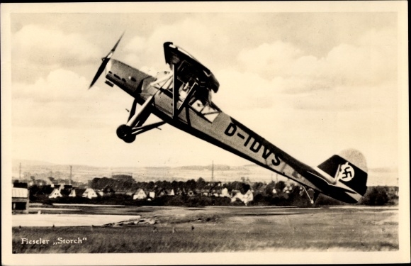 Postcard Dt. Luftwaffe, Fieseler Fi 156 Storch takes off, Kaufbeuren airfield, D-IDVS