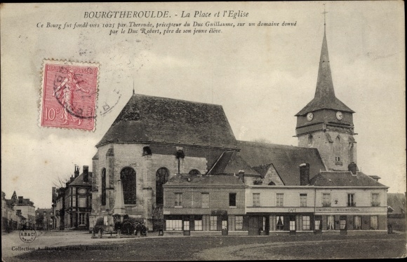 Postcard Bourgtheroulde Eure, The Square and the Church