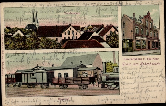 KP Hohenhameln w Dolnej Saksonii, dworzec kolejowy, od strony torów, budynek handlowy, widok całkowity