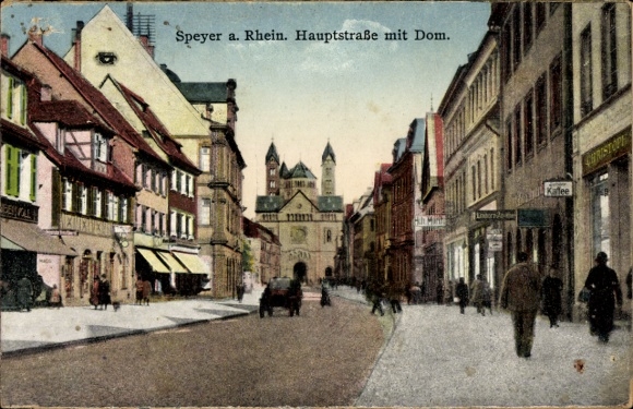 Ak Speyer am Rhein, Hauptstraße mit Dom,  Architektur, Stadtansicht, detaillierte 