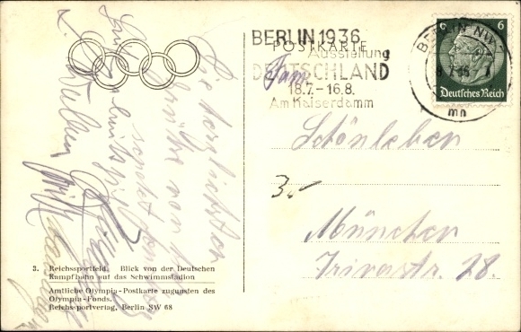 Postcard Olympic Games Berlin 1936, Reichssportfeld, swimming stadium of the Deutsche Kampfbahn