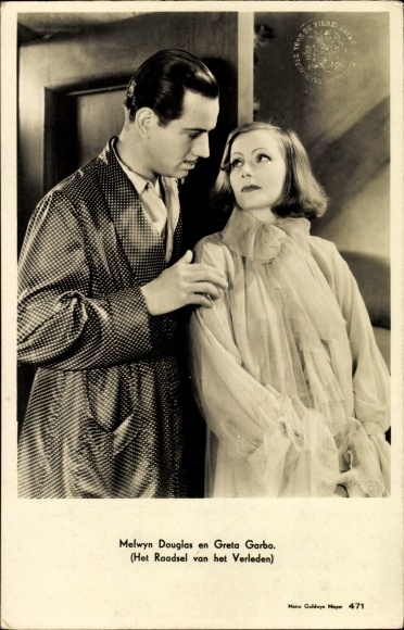 Postcard actress Greta Garbo, actor Melvyn Douglas, As You Wish Me