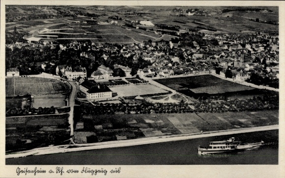 Postcard Geisenheim am Rhein Hessen, aerial photograph