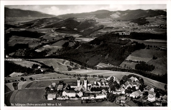 Postcard Thurner St. Märgen in the Black Forest, aerial view of the Black Forest, Ohmen Chapel, St. Peter
