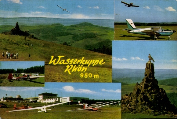 Postcard Gersfeld in the Rhön Hessen, gliders on the Wasserkuppe