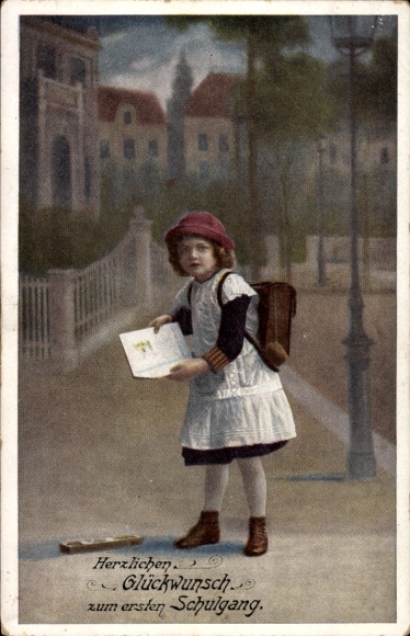 Postcard Congratulations School Enrollment, Girl with School Bag