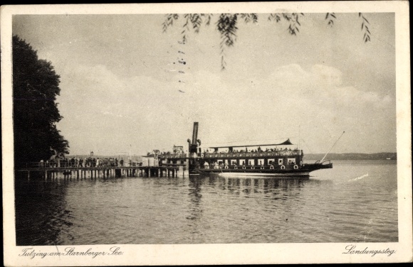 Postcard Tutzing am Starnberger See Upper Bavaria, landing stage, steamer
