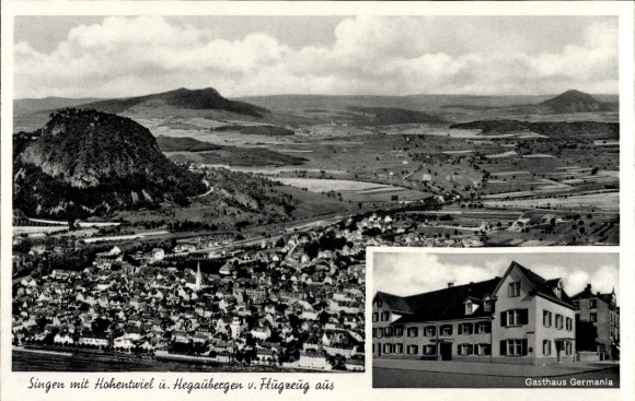 Ak Singen Hohentwiel Baden Württemberg, Landschaftsaufnahme, Stadtansicht  Hohentwiel, Hegauberge