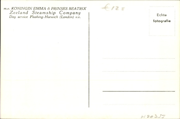 Postcard Ship Koningin Emma and Prinses Beatrix, Zeeland Steamship Company