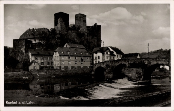 Postcard Runkel an der Lahn, partial view, bridge, castle