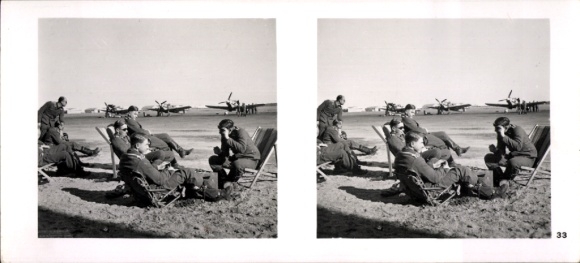 Stereo image photo of Flying and Winning 33, French airfield, crew on alert