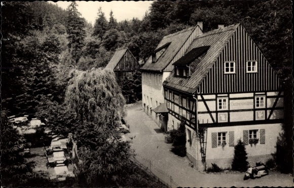 PC Kleinhennersdorf Gohrisch Saxony, forest idyll Liethenmühle, half-timbered house