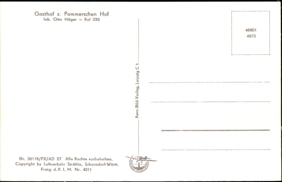 Postcard Hammer an der Uecker, aerial photograph