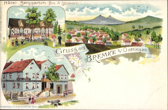 Chromo-Litho Bremke same district Goettingen, Hotel Berggarten, total view