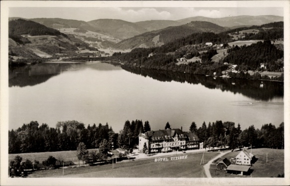 Ak Baiersbronn im Schwarzwald, Schwarzwaldsee, Landschaft, Berge, Hotel, ruhige Wasserfläche