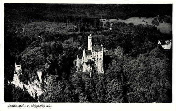 Postcard Lichtenstein in Württemberg, aerial photograph, castle