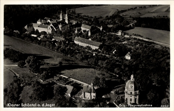 Ak Schöntal in Württemberg, Kloster Schönthal, Fliegeraufnahme