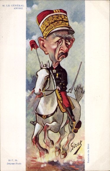 Artist Postcard Sirat, Le General Louis Andre, caricature, Dreyfus affair