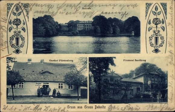 Ak Groß Behnitz Nauen im Havelland, Schloss, Gasthof Fürstenberg, Försterei Sandkrug