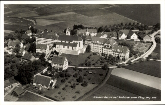 Postcard Reute Bad Waldsee in Upper Swabia Württemberg, aerial photography, monastery