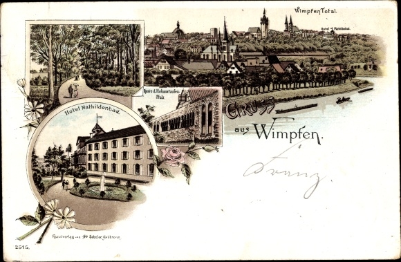 Chromo-Litho Bad Wimpfen am Neckar, Hotel Mathildenbad, remains of the Hohenstaufen Palatinate, general view