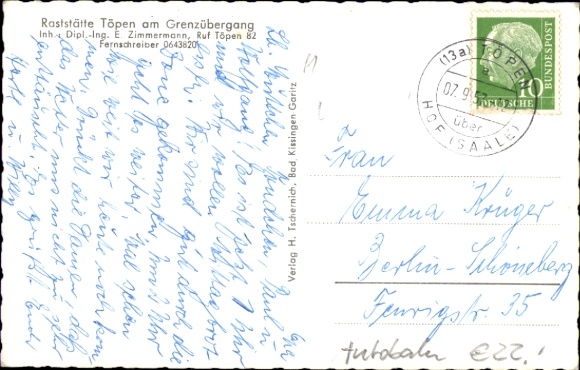 Postcard Töpen in Upper Franconia, rest stop at the crossing, interior views, exterior view
