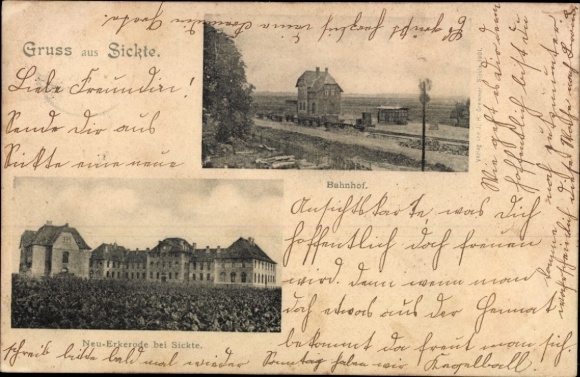 Postcard Sickte in Lower Saxony, train station, Neu-Erkerode