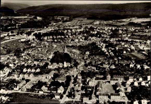 Postcard Michelstadt in the Odenwald, aerial view of Odenwald, many houses, rural surroundings