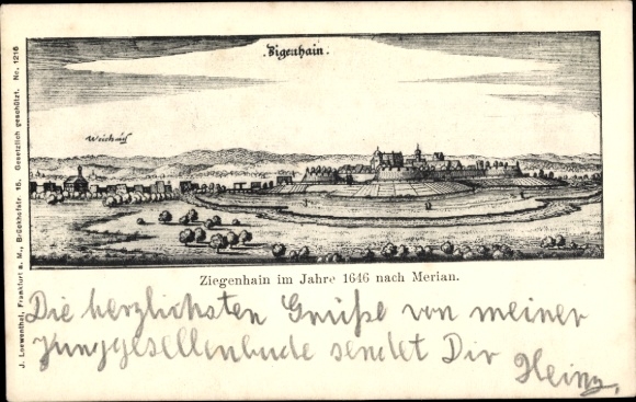 Ak Ziegenhain Schwalmstadt in Hessen, Ziegenhain in het jaar 1646 volgens Merian.
