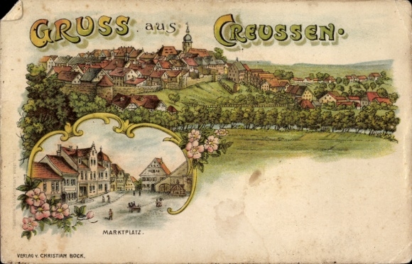Chromo-Litho Creußen in Upper Franconia, general view, market square